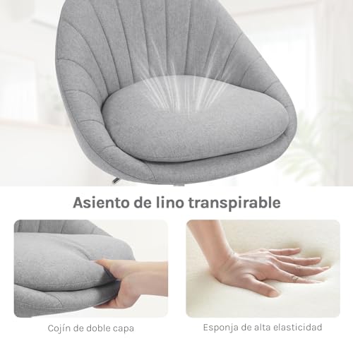 Woltu Bureaustoel Ergonomisch - Met Wielen, Draaibaar, Linnen Bekleding Grijs - Metalen Frame, 10 cm Verstelbaar, BS168gr