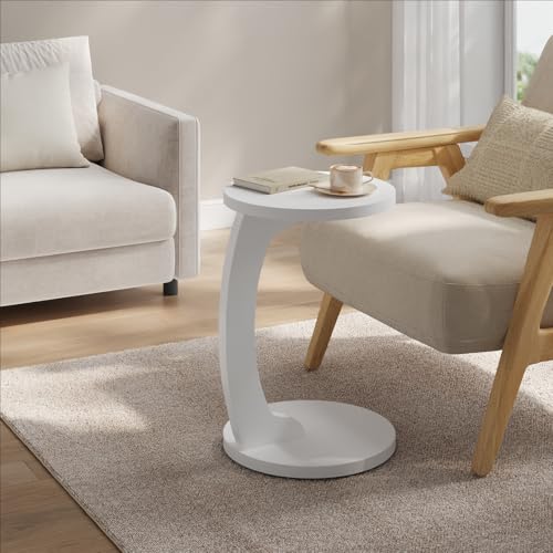 Woltu Bijzettafel C-vormig - Ronde Salontafel - Scandinavisch Design - MDF Wit - 38 x 55 cm