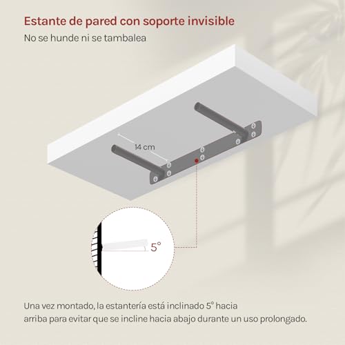Woltu Zwevende Wandplank - Houten Plank - Wit - 50 cm