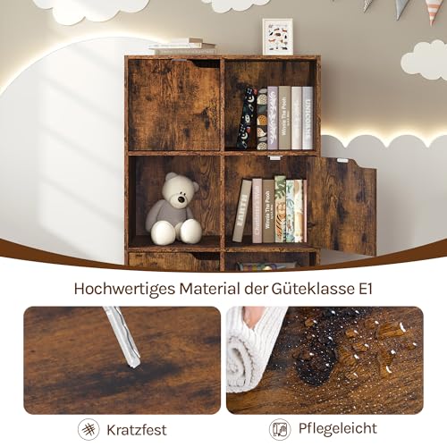 Woltu Boekenkast SK001vbn 6 Vakken met Deuren - Houten Kast Rustiek Bruin - 59,7 x 29 x 91 cm