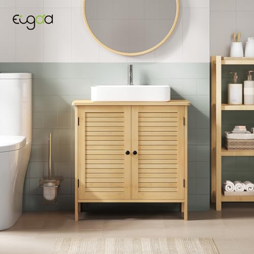 Eugad Badkamerkast Bamboo met 2 Deuren - Staande Waskast - Bamboe/Naturel - 60 x 30 x 60 cm