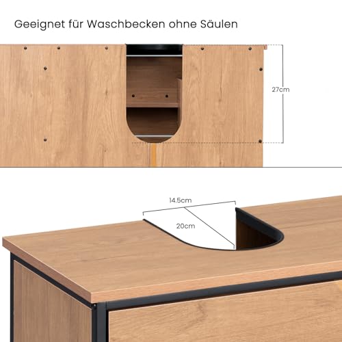Eugad Badkamerkast met 2 Lades en 3 Open Vakken Licht Eiken - Zwart 90 x 30 x 60 cm