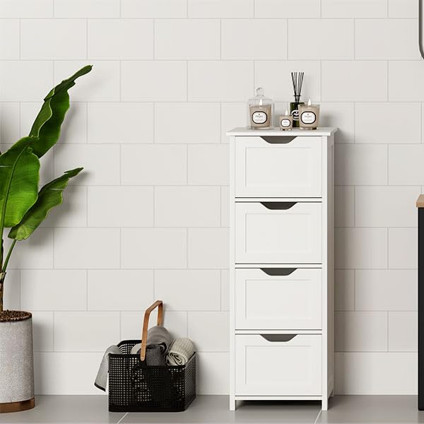 Esituro Badkamerkast SBP0020 Met 4 Lades - MDF Wit - Compact en Ruim 24 x 26 x 16 cm