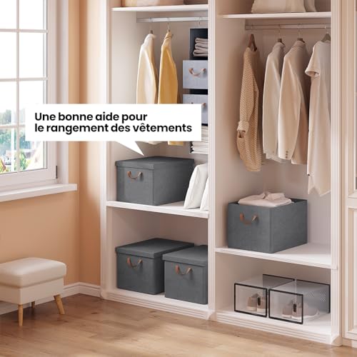 Woltu Opvouwbare Opbergbox met Deksel en Handvatten Grijs 48 x 30 x 36 cm - Set van 5