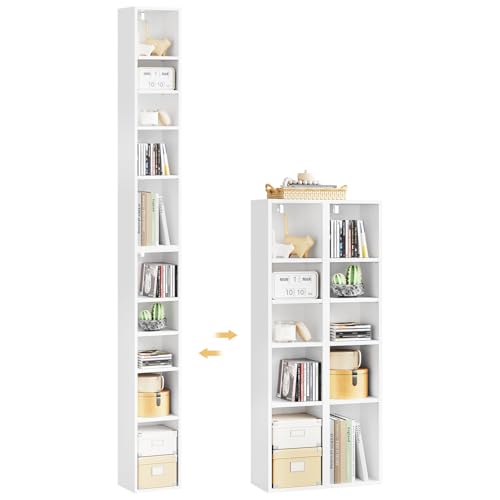 Woltu Kubusplank met 10 Vakken - Smalle Hoge Boekenkast - Wit - 19,5 x 17 x 92,5 cm