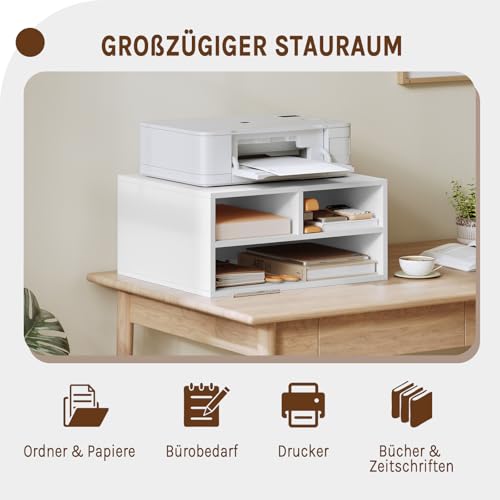 Woltu Printerkast ASK15ws met 3 Vakken - Houten Printerplank Wit - 47 x 22,5 x 40 cm