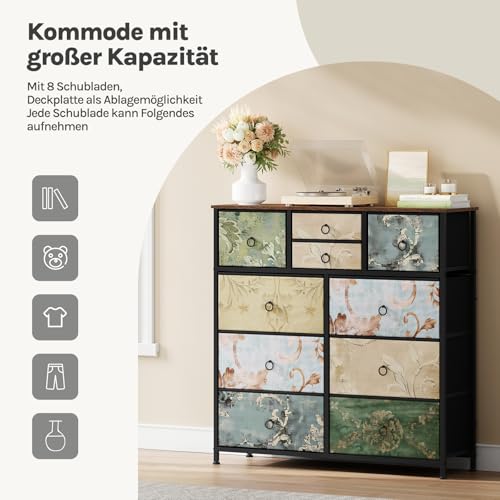 Woltu Ladekast met 10 Lades Vintage Bloemenmotief - Bruin - 100 x 100 x 30 cm