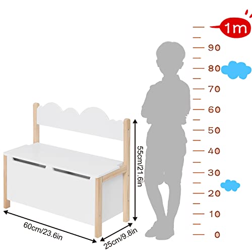 Woltu Opbergbank met Rugleuning en Speelgoedkist voor Kinderen Wit 60 x 25,5 x 55 cm