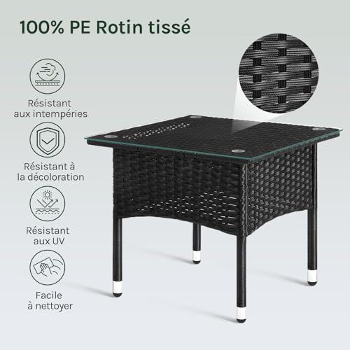 Woltu Tuin Tafel Rattan Look Zwart 50 x 50 x 45,5 cm