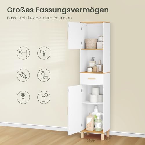Eugad Badkamerkast met 5 Vakken en 1 Lade Wit 40 x 180 x 30 cm