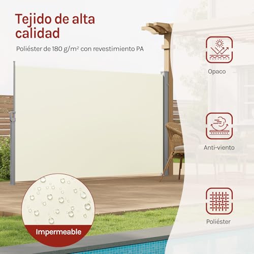 Woltu Privacy Scherm - Uitschuifbaar Zonwering en Ruimteverdeler - Crème - 180 x 350 cm
