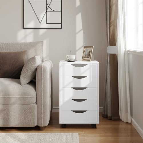 Woltu Kantoor Kast met 5 Lades - Mobiele Opbergkast - Wit - 40 x 40 x 66,5 cm