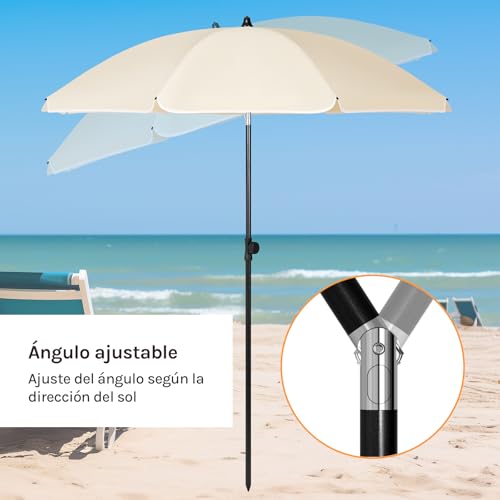 Woltu Parasol Beige - Diameter 135 cm - Verstelbare Hoogte en Kantelbare Hoek
