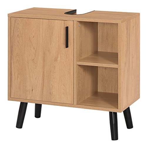 Eugad Badkamerkast onder de wasbak met deur en 2 open planken zwart 60 x 60,5 x 30 cm