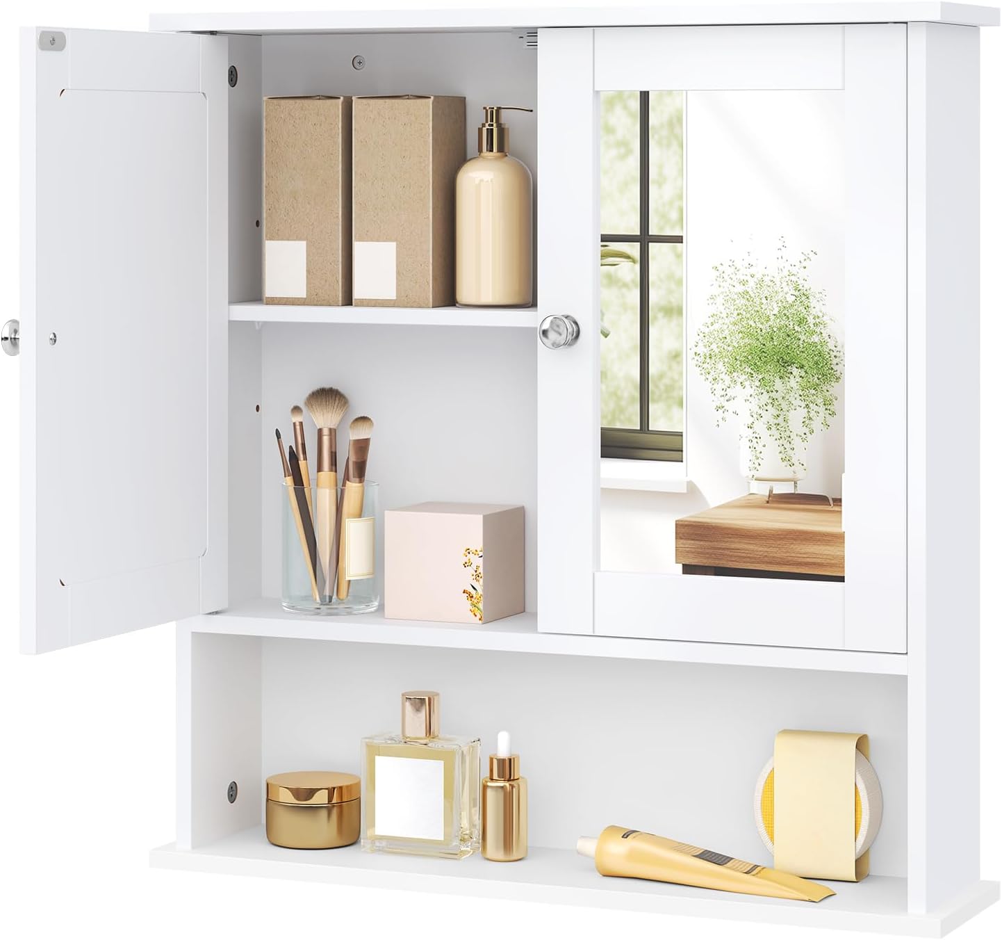 Eugad Badkamerkast met Spiegel - Wandkast MDF Vochtbestendig - Verstelbare Legplank - Wit - 56 x 13 x 58,5 cm