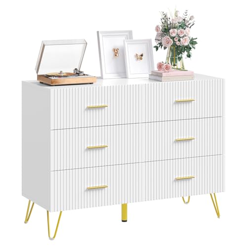 Woltu Ladekast met 6 Lades Wit met Gouden Metalen Poten 100 x 40 x 75 cm