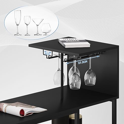 Woltu Bartafel met 4 Planken en 2 Bekerhouders - Zwart - 125,5 cm Hoogte, 108,5 x 40 cm Tafelblad