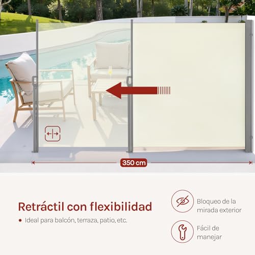 Woltu Privacy Scherm - Uitschuifbaar Zonwering en Ruimteverdeler - Crème - 180 x 350 cm