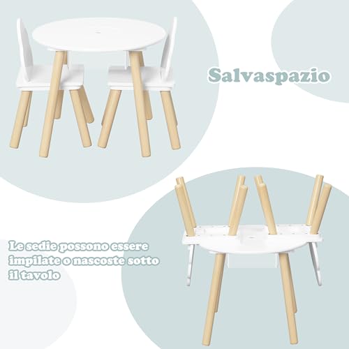 Woltu Kinder Tafel en Stoelen Set Rond Wit 3-delig