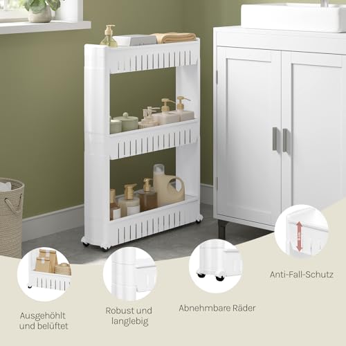 Woltu Keukenkast Uitschuifbare Planken met Wielen Wit 3 Stuks