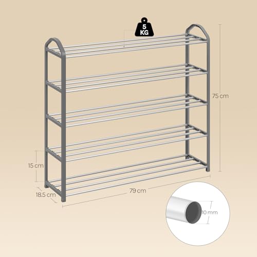 Woltu Schoenenrek met 5 Planken voor 20 Paar Schoenen - Stalen Frame Grijs - 79 x 19,5 x 79 cm