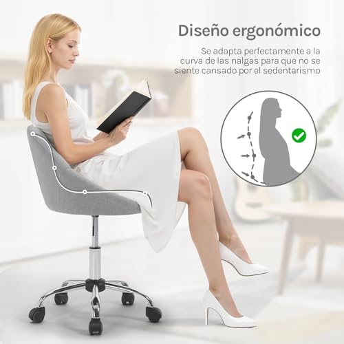 Woltu Bureaustoel Ergonomisch - Met Wielen, Draaibaar, Linnen Bekleding Grijs - Metalen Frame, 10 cm Verstelbaar, BS168gr