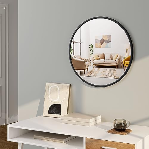 Woltu Ronde Wandspiegel Ø60 cm Zwart Metalen Frame