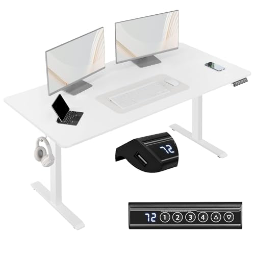 Woltu Verstelbaar Bureau Elektrisch - Wit - 160 x 70 cm - 72 tot 120 cm Hoogte - Met USB Oplader en Geheugenstanden