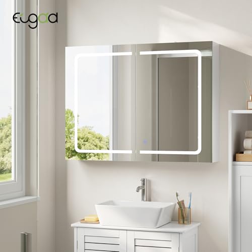 Eugad Badkamerkast met LED Spiegel en Touch Licht - Wit - 80 x 14,5 x 60 cm