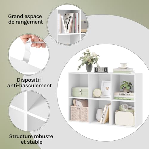 Woltu Boekenkast met 6 Compartimenten Wit 59,6 x 29 x 89 cm