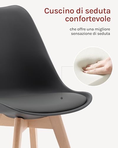 Woltu Eetkamerstoelen Set van 2 Ergonomisch Design - Massief Hout en Kunstleer - Grijs - BH29gr-2
