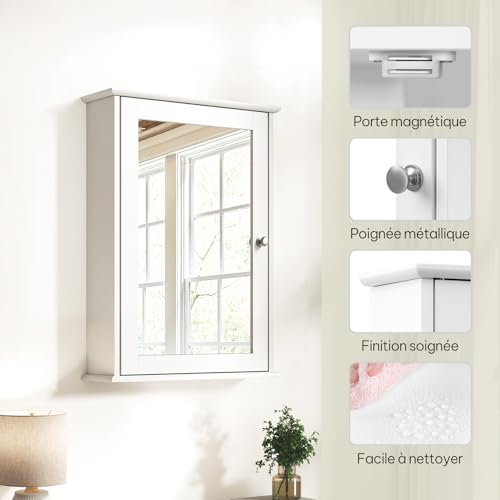 eSituro Toiletkast met Spiegeldeur en Verstelbare Plank Wit 42 x 58,5 x 12 cm