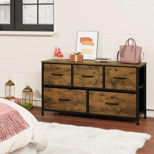 Woltu Ladekast 5 Lades Industrieel Vintage Bruin Zwart 100x30 cm