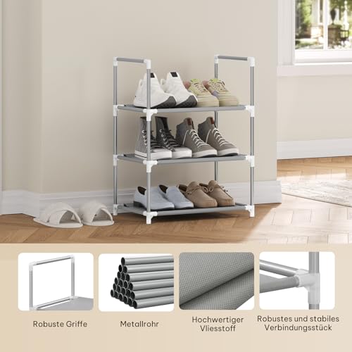 Woltu Schoenenrek 3-laags - Compacte Schoenenopberger met Smalle Planken, Grijs, 41 x 28 x 55 cm