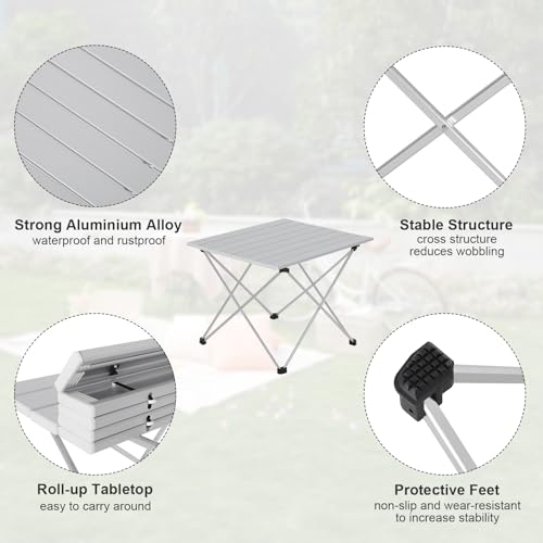 Woltu Picknicktafel Campingtafel Opvouwbaar - Aluminium Zilver - 56x46x40 cm