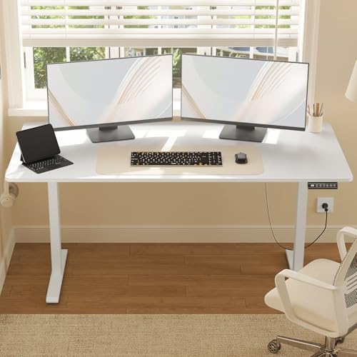 Woltu Verstelbaar Bureau Elektrisch - Wit - 160 x 70 cm - 72 tot 120 cm Hoogte - Met USB Oplader en Geheugenstanden
