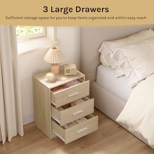 Woltu Set van 2 Nachtkastjes met 3 Lades - Licht Eiken -39 x 54 x 28 cm