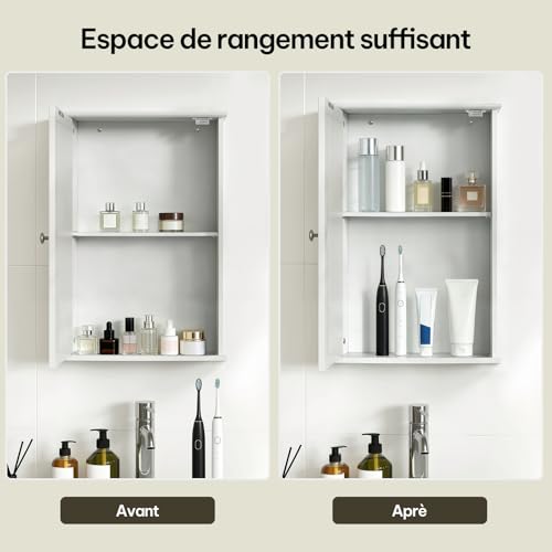 eSituro Toiletkast met Spiegeldeur en Verstelbare Plank Wit 42 x 58,5 x 12 cm