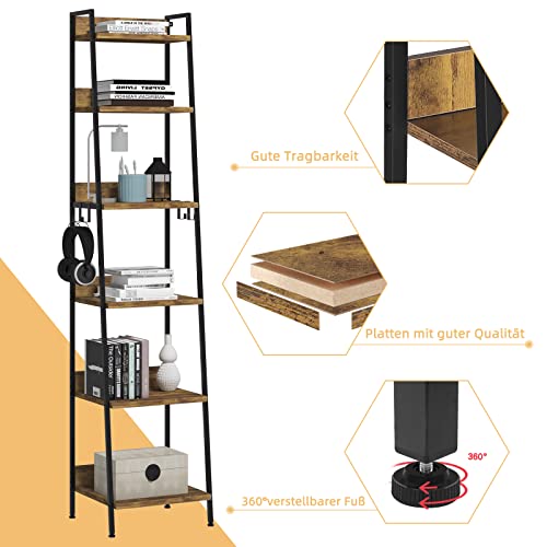 WOLTU open kast – Industrieel design met 4 haken – MDF en zwart metalen frame – 36 x 41 x 187 cm