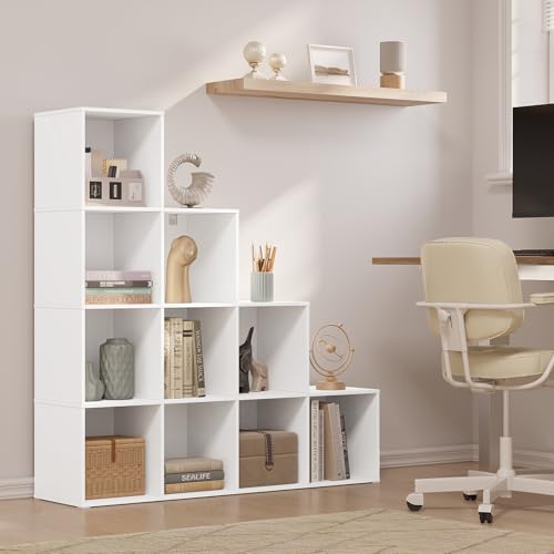 Woltu Boekenkast Trapvormige Plank met 10 Vakken Wit 120 x 30 x 120 cm