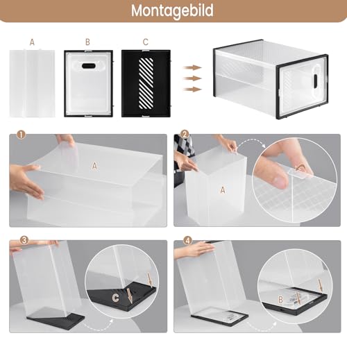 Woltu Set van 12 Transparante Schoenopbergdozen Stapelbaar met Voorzijde - 35 x 25 x 19 cm