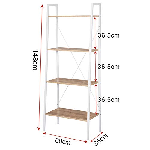 Woltu Houten Opbergkast 4 Lagen - Stevig Metaal/Wit - 60x35x148 cm