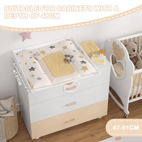Woltu Verschoningsmat voor Baby's - Wit MDF - 80 x 75 x 10 cm - Geschikt voor Commode met Diepte 47-51 cm