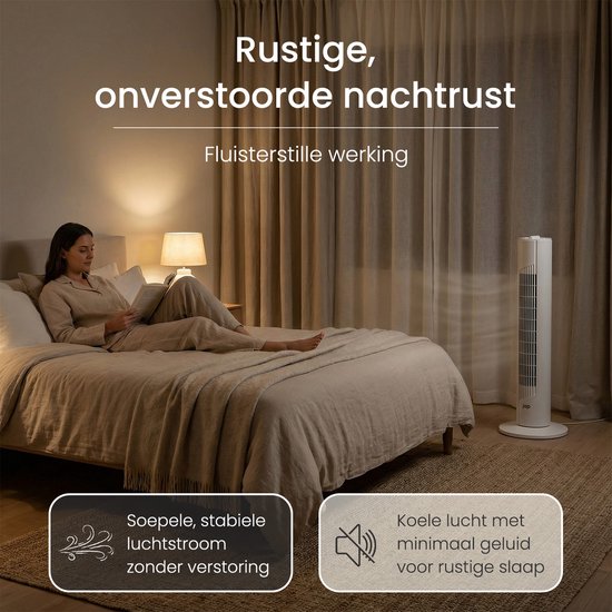 Energiezuinige Ventilator - Torenventilator met 3 blaasstanden en oscilatie - Slaapkamer - Wit - JAP Quebec
