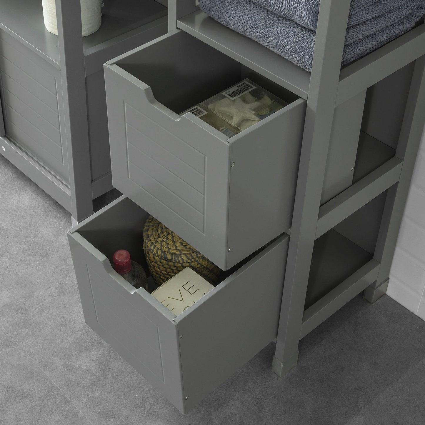SoBuy Hoge Badkamerkast Met Voetkussen - 2 Lades - Grijs - 30x30x145cm