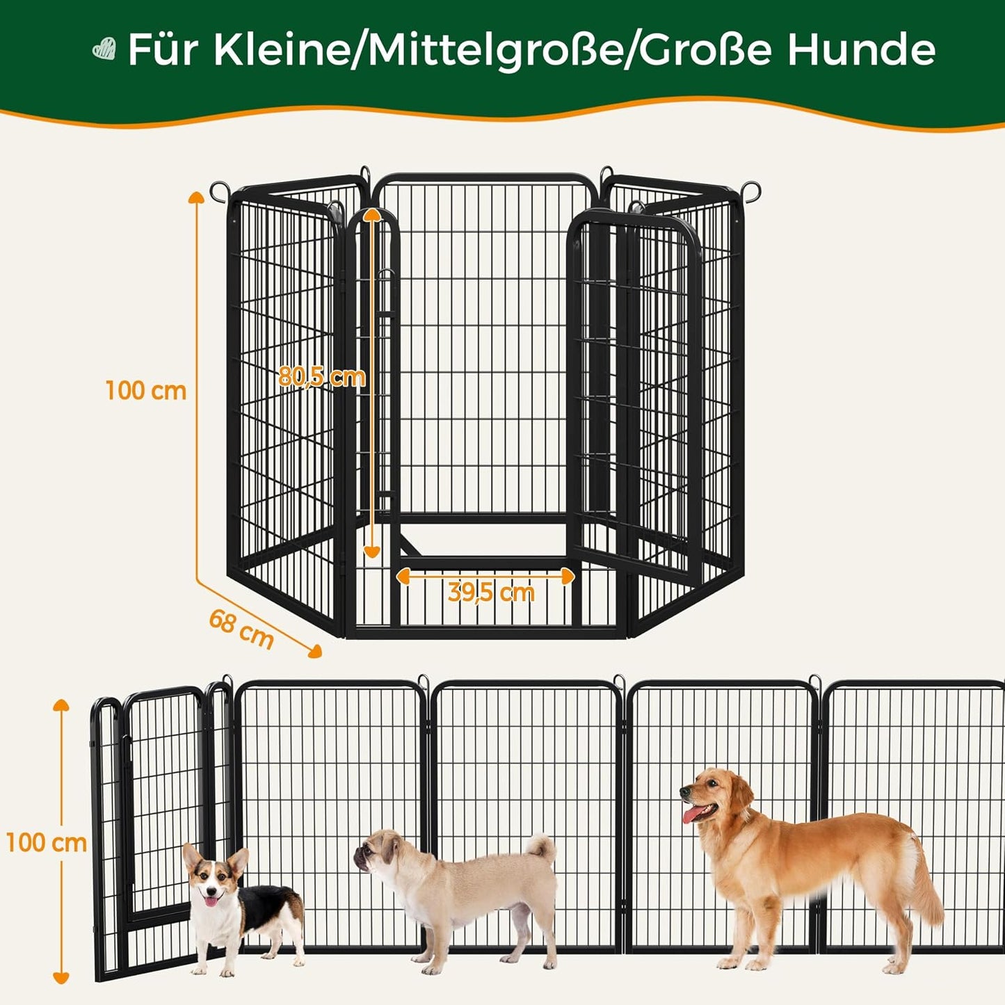 Yaheetech Puppyren 6-delige Metalen Puppyloopstal met Deur - 100 cm Hoog - 68 x 100 cm per Paneel - Zwart
