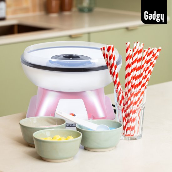 Gadgy Suikerspinmachine Retro Roze, met 10 Stokjes en Maatlepel - Suikerspinmakers - Snoep - Kinderfeestje - Suikerspin Suiker - Cotton Candy