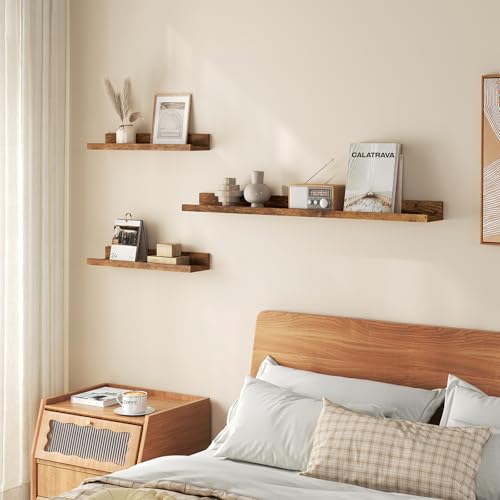 Woltu Set van 3 Wandplanken - Rustiek Bruin - 2x 40x10 cm & 1x 80x10 cm