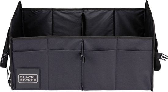 BLACK+DECKER Kofferbak Opbergbox - 59 x 36 x 30 CM - 2 Vakken - Extra Zijvakken - Met Handvatten - Zwart