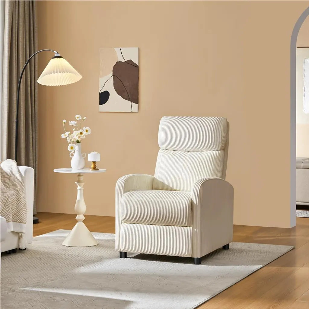 Yaheetech Relaxstoel van Cordstof met Verstelbare Voetsteun - Beige - 61,5 x 87 x 99 cm - Max. 120 kg